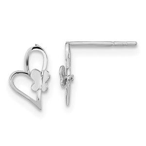 14k White Gold Madi K Children's Jewelry Heart W/Butterfly Post Earrings